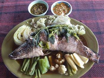 สูตรอาหารไทย – นึ่งปลาช่อนสามหัวเห็ด