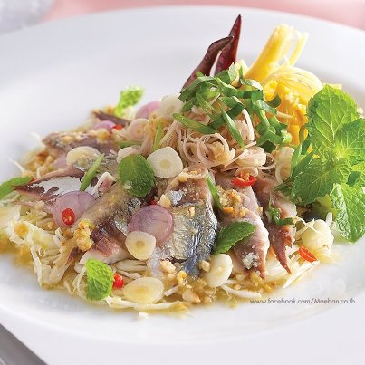 สูตรอาหารเพื่อสุขภาพ – พล่าปลาทูคู่สมุนไพรทอด
